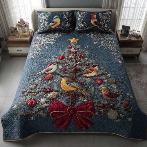 Winter Bird Christmas 3-Piece Quilted Bedding Set NCU0HH606