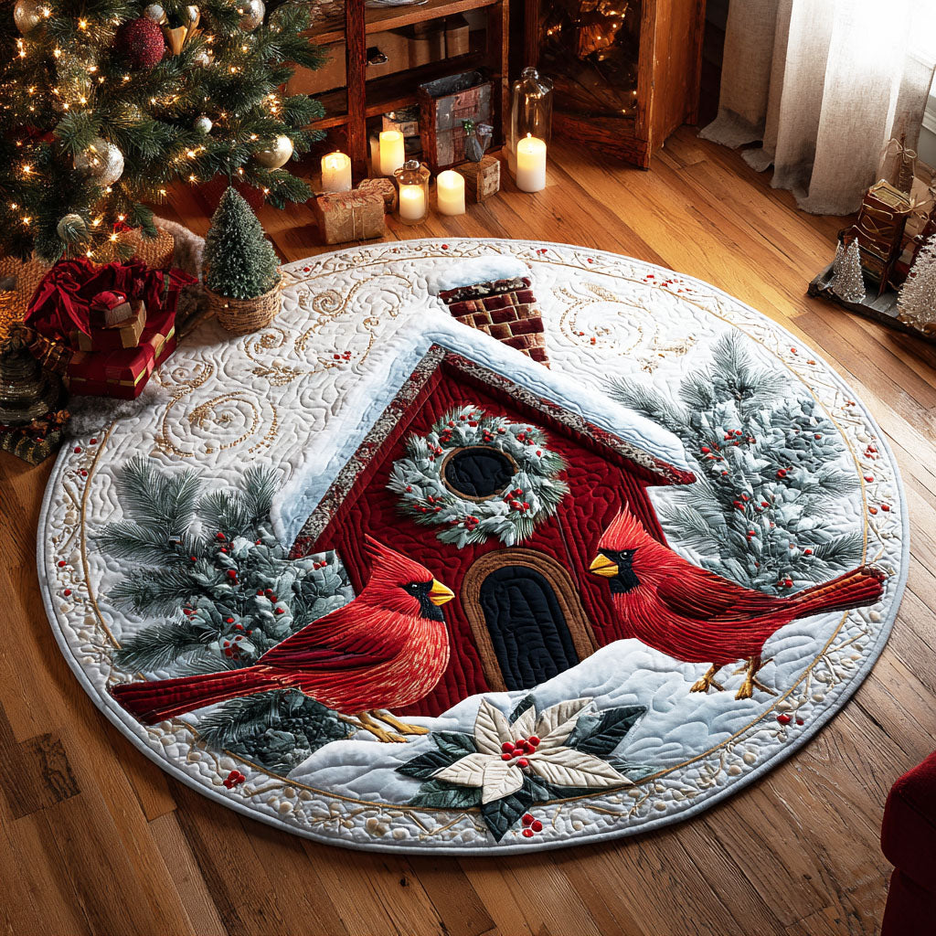 Winter Birdhouse Quilted Round Mat NCU0TV325