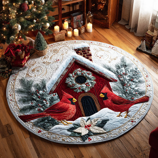 Winter Birdhouse Quilted Round Mat NCU0TV325
