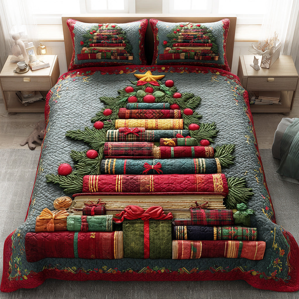 Winter Booktree 3-Piece Quilted Bedding Set NCU0TD1959