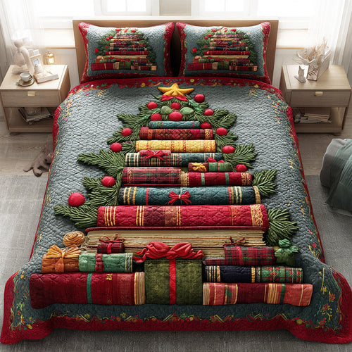 Winter Booktree 3-Piece Quilted Bedding Set NCU0TD1959