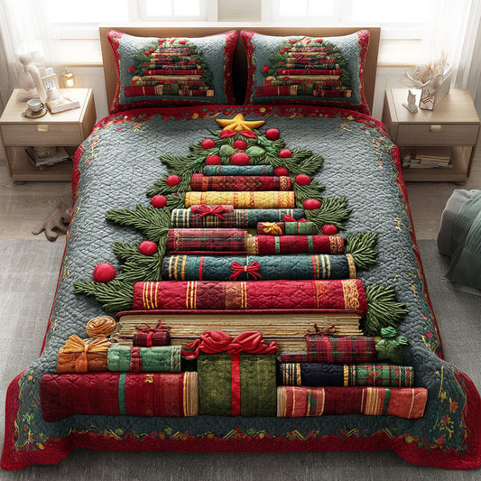 Winter Booktree 3-Piece Quilted Bedding Set NCU0TD1959