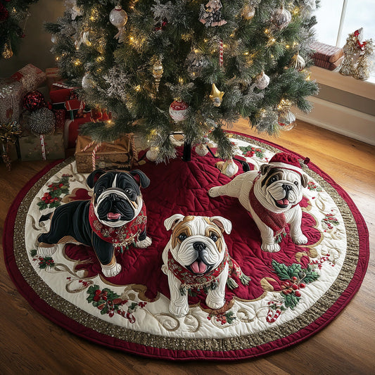 Winter Bulldog Wishes Quilted Christmas Tree Skirt NCU0DV8072