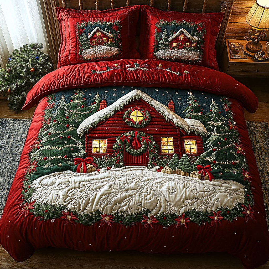 Winter Cabin 3-Piece Quilted Bedding Set NCU0DK10066