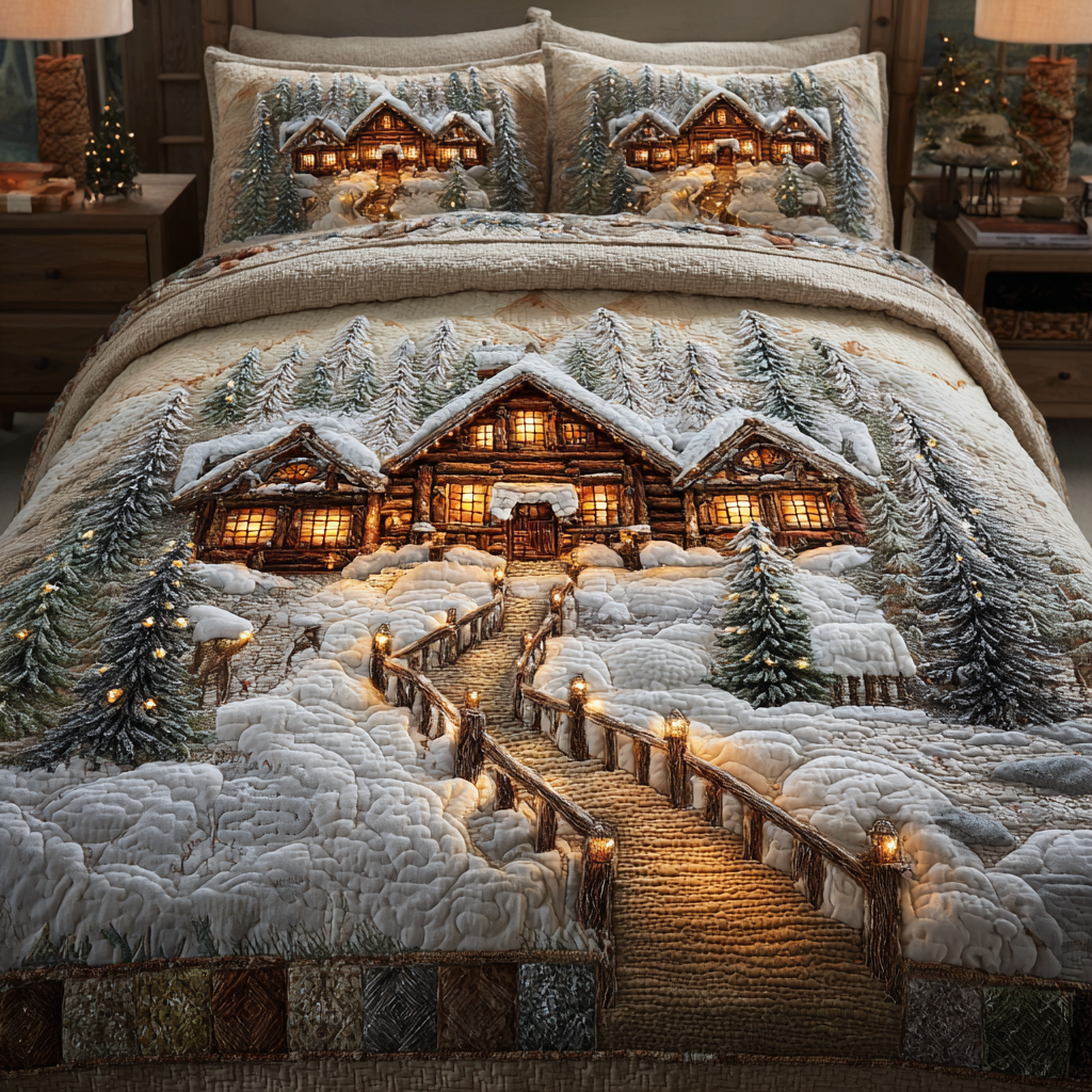 Winter Cabin 3-Piece Quilted Bedding Set NCU0DK11156