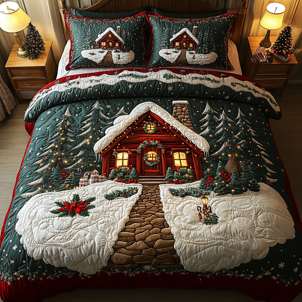 Log Cabin 3-Piece Quilted Bedding Set NCU0VT351