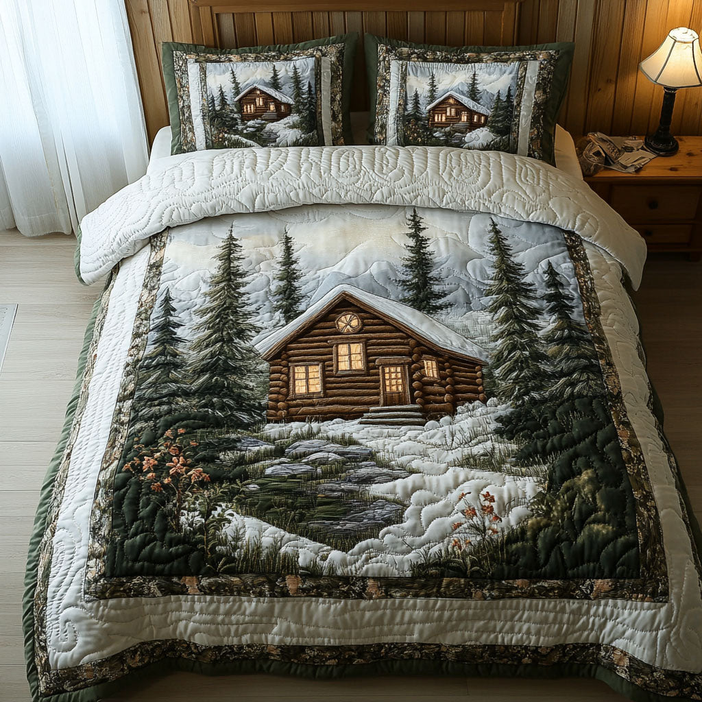 Winter Cabin Forest 3-Piece Quilted Bedding Set NCU0NT3076