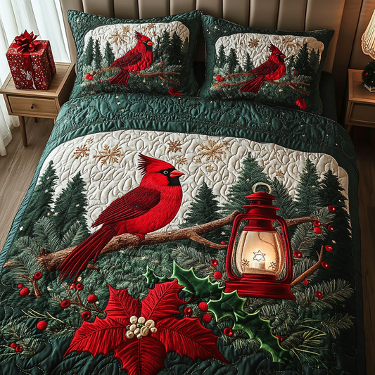 Winter Cardinal 3-Piece Quilted Bedding Set NCU0DK10465