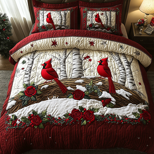 Winter Cardinal 3-Piece Quilted Bedding Set NCU0DK9940