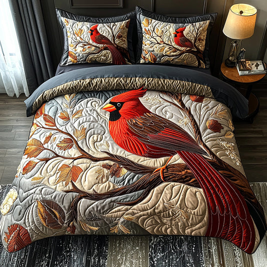 Winter Cardinal 3-Piece Quilted Bedding Set NCU0DV6666