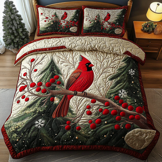 Winter Cardinal Bliss 3-Piece Quilted Bedding Set NCU0DK2624