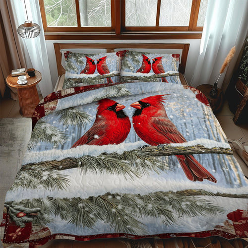 Winter Cardinal Bliss 3-Piece Quilted Bedding Set NCU0TL1505