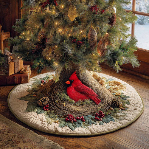 Winter Cardinal Nest Quilted Tree Skirt NCU0XD1676