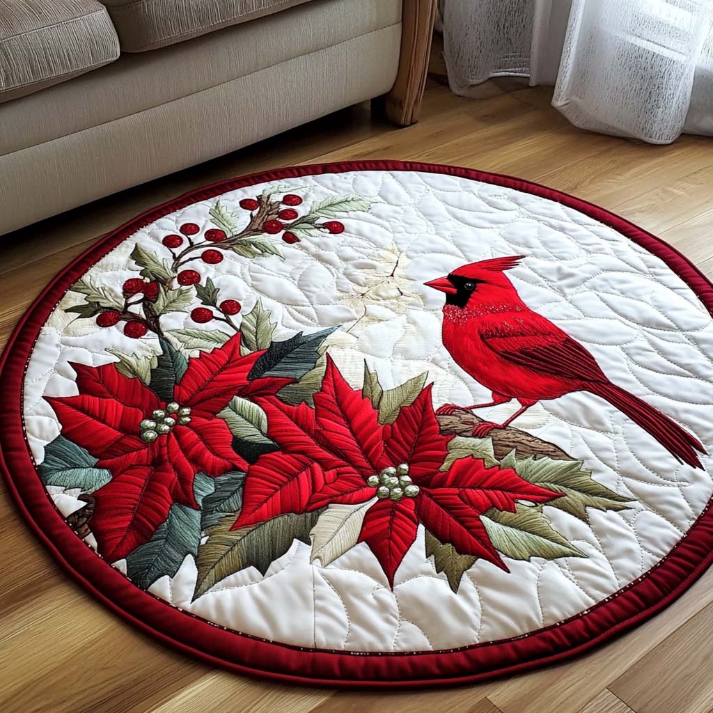 Winter Cardinal Watch Quilted Round Mat NCU0NT1402