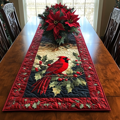 Winter Cardinal Whisper Quilted Table Runner NCU0DK1588