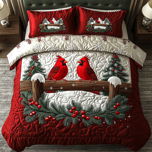 Winter Cardinals 3-Piece Quilted Bedding Set NCU0DK9902
