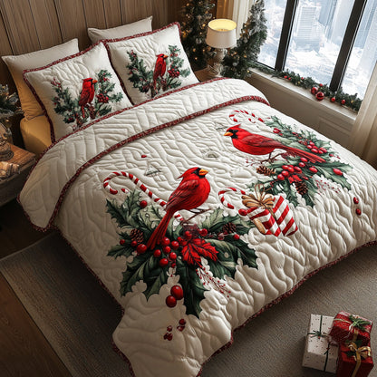 Winter Cardinals 3-Piece Quilted Bedding Set NCU0DV8904