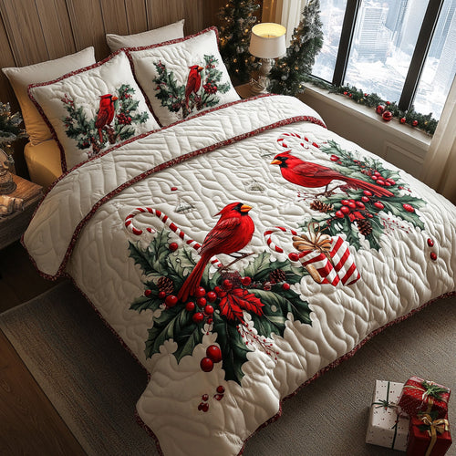 Winter Cardinals 3-Piece Quilted Bedding Set NCU0DV8904