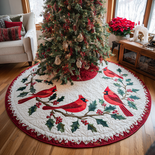 Winter Cardinals Christmas Quilted Tree Skirt NCU0DK10330