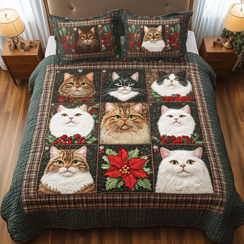 Winter Cat Delight 3-Piece Quilted Bedding Set NCU0NT2435