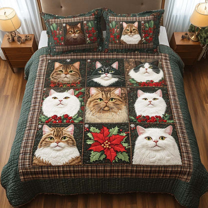 Winter Cat Delight 3-Piece Quilted Bedding Set NCU0NT2435