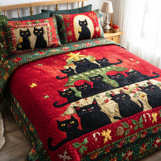 Winter Cat Glow 3-Piece Quilted Bedding Set NCU0TD923