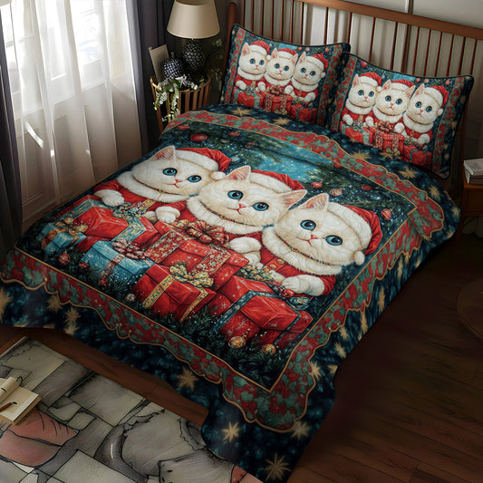 Winter Cat Magic 3-Piece Quilted Bedding Set NCU0TL1768