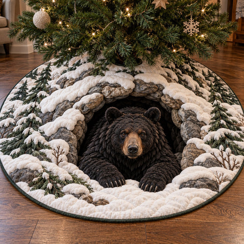 Winter Cave Black Bear Christmas Quilted Tree Skirt NCU0TV2167