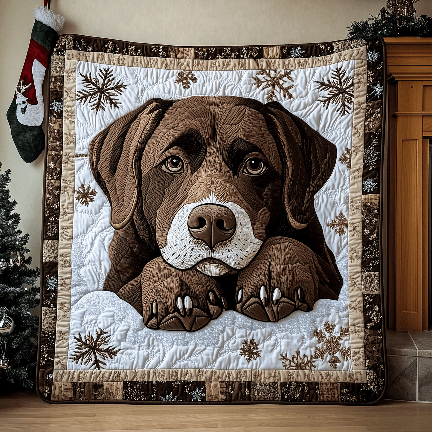 Winter Chocolate Lab Quilted Blanket NCU0TH2362