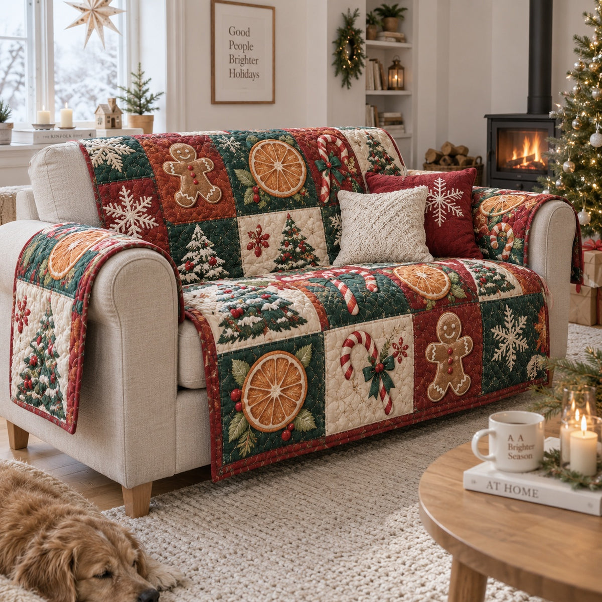 Winter Citrus Spice Quilted Sofa Cover NCU0VL4042