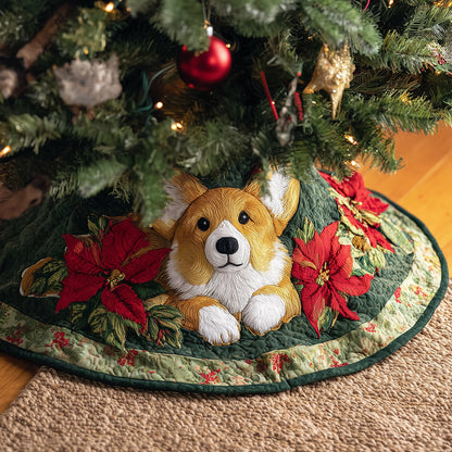 Winter Corgi Burrow Christmas Quilted Tree Skirt NCU0TH3652