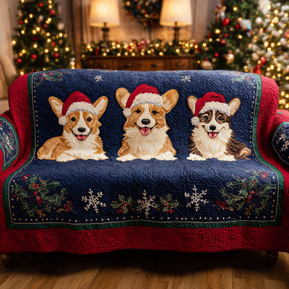 Winter Corgi Parade Quilted Sofa Cover NCU0TV964