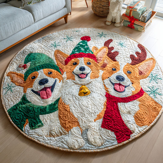 Winter Corgi Quilted Round Mat NCU0TD847