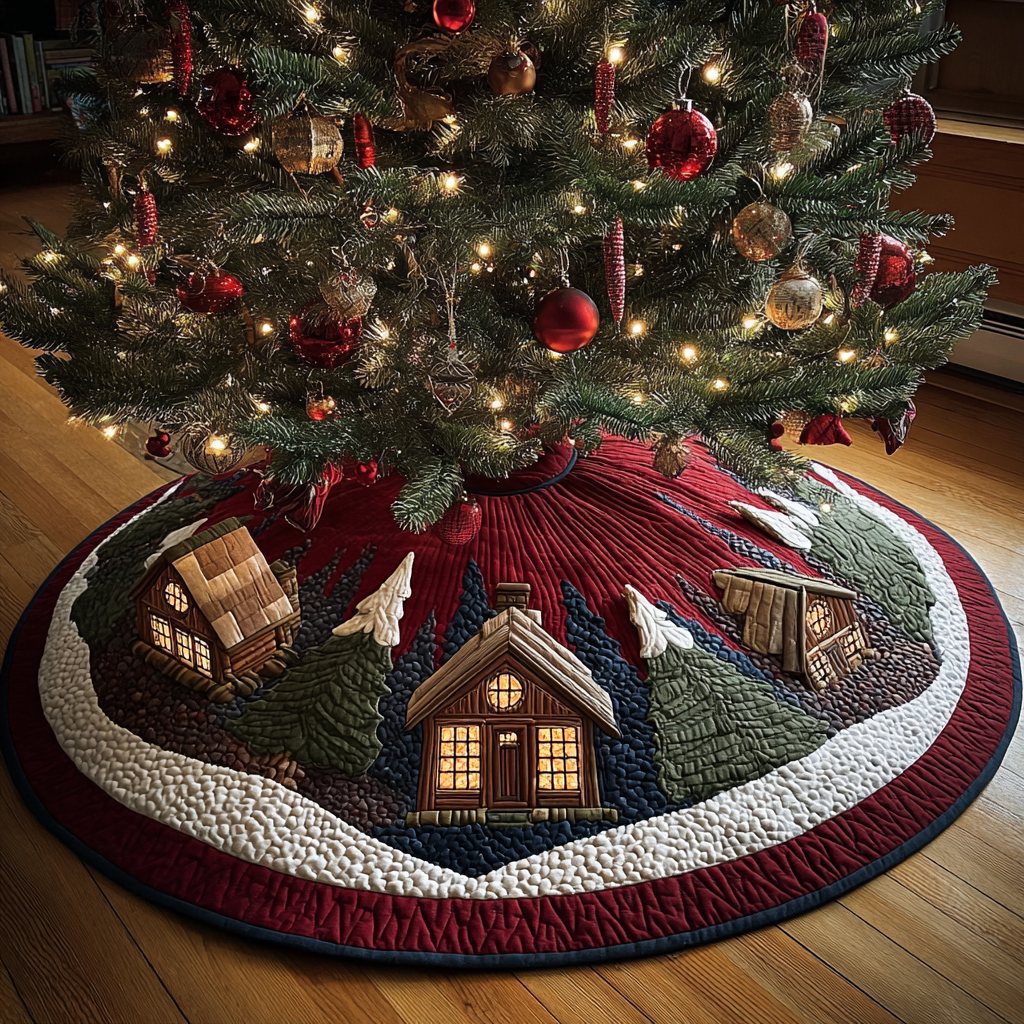 Winter Cottage Christmas Quilted Tree Skirt NCU0DK11428