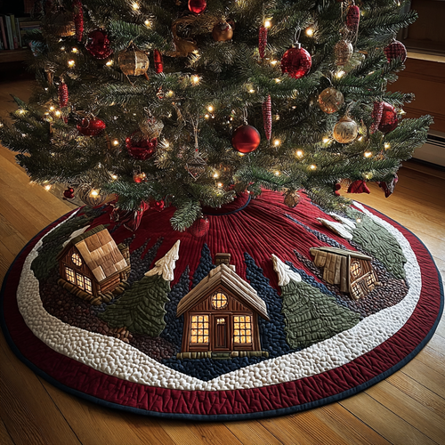 Winter Cottage Christmas Quilted Tree Skirt NCU0DK11428