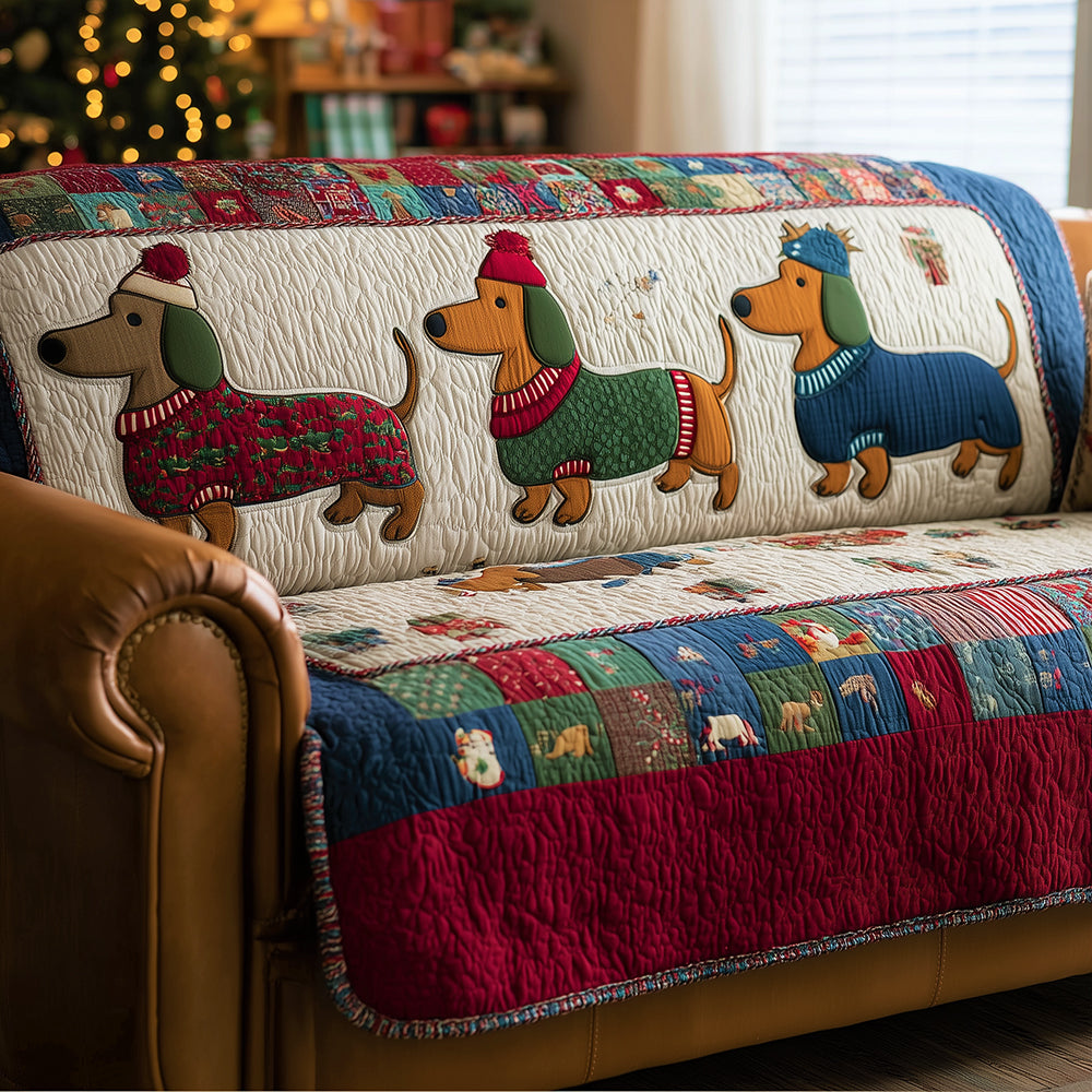 Winter Dachshund March Quilted Sofa Cover NCU0TH3710