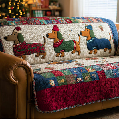 Winter Dachshund March Quilted Sofa Cover NCU0TH3710