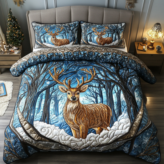 Winter Deer Bliss 3-Piece Quilted Bedding Set NCU0DK2734