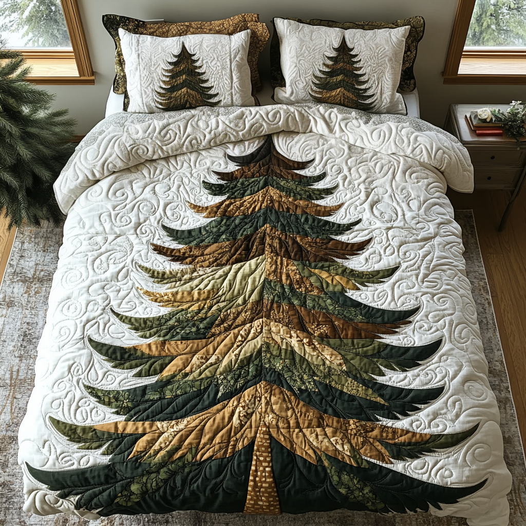 Winter Evergreen Glow 3-Piece Quilted Bedding Set NCU0DV5427