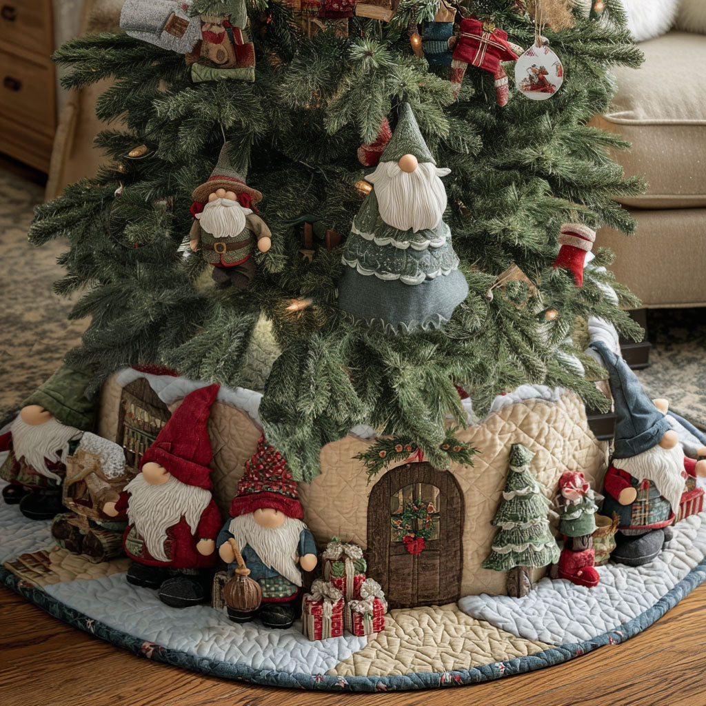 Winter Evergreen Gnomes Christmas Quilted Tree Skirt NCU0PT10639