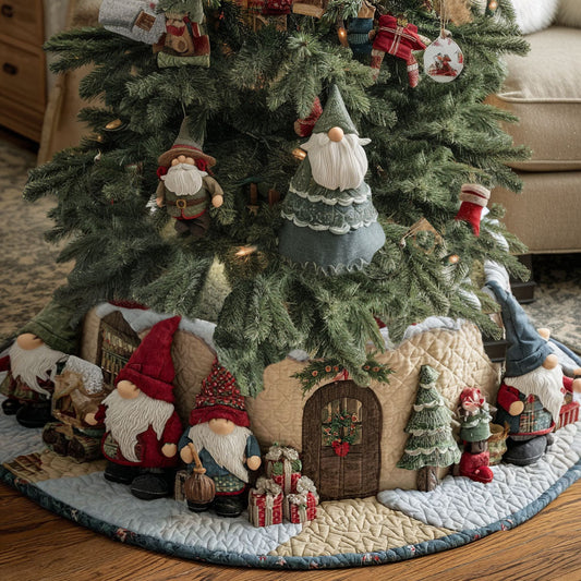 Winter Evergreen Gnomes Christmas Quilted Tree Skirt NCU0PT10639