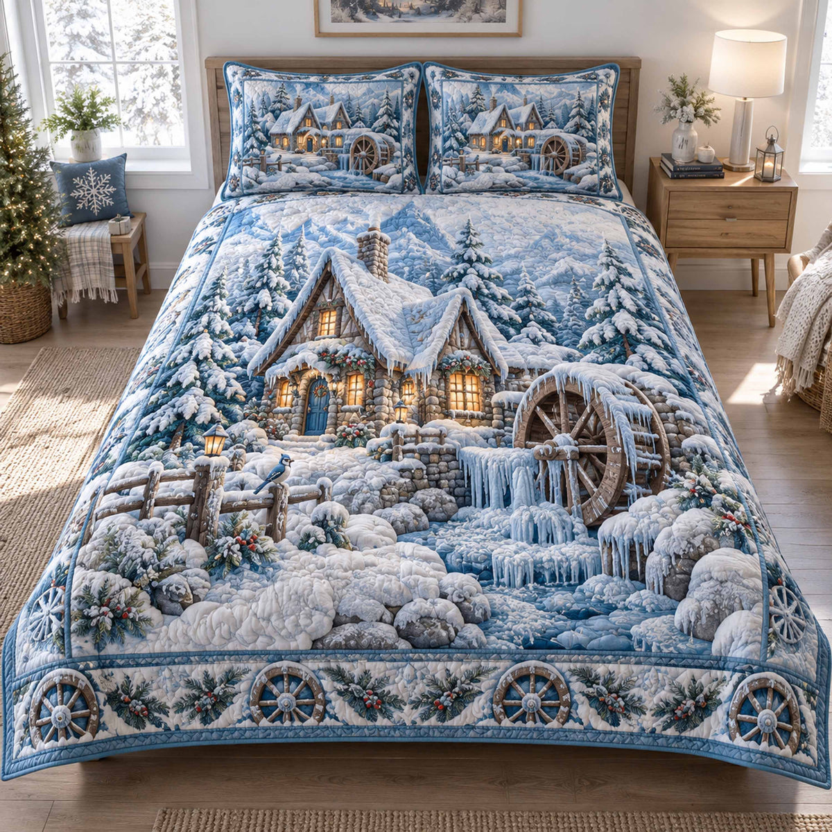 Winter Fairy Village 3-Piece Quilted Bedding Set NCU0TD3231