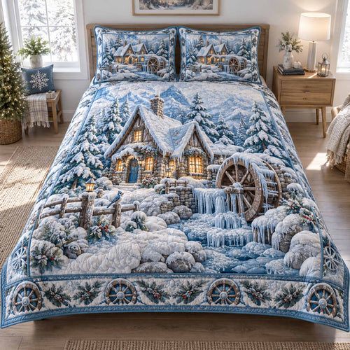 Winter Fairy Village 3-Piece Quilted Bedding Set NCU0TD3231