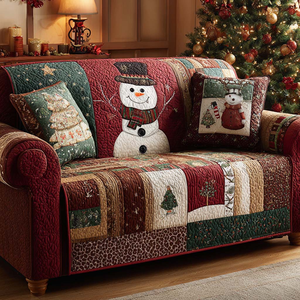 Winter Farmhouse Snowmen Quilted Sofa Cover NCU0XD2083