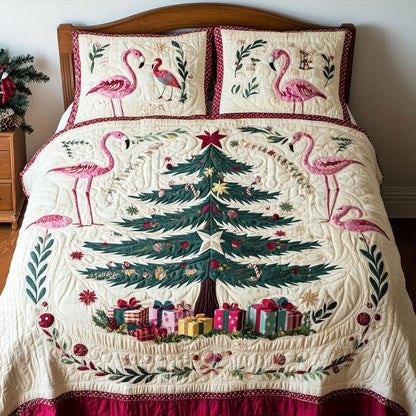 Winter Flamingos 3-Piece Quilted Bedding Set NCU0PT2688