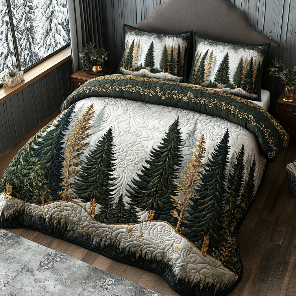 Winter Forest Path 3-Piece Quilted Bedding Set NCU0DV5425 – Vantique