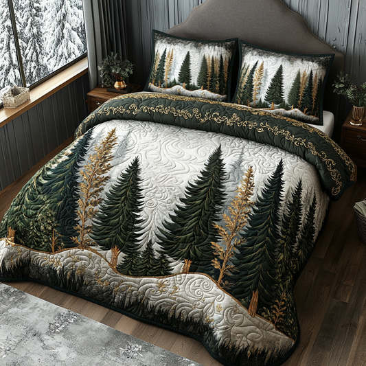 Winter Forest Path 3-Piece Quilted Bedding Set NCU0DV5425