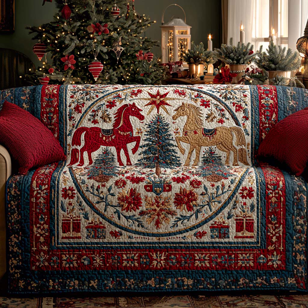 Winter Forest Stallions Quilted Sofa Cover NCU0XD2151