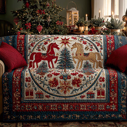 Winter Forest Stallions Quilted Sofa Cover NCU0XD2151