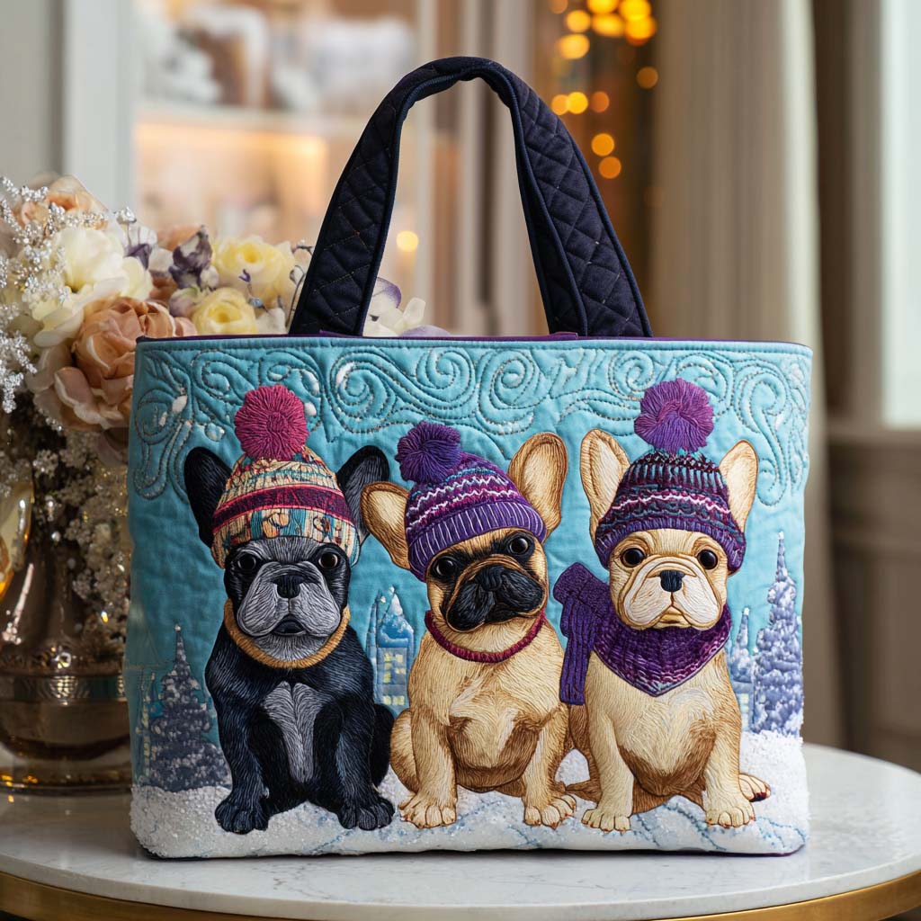 Winter French Bulldog Quilted Tote Bag NCU0NT9820
